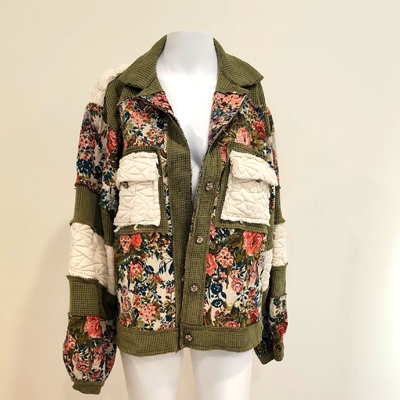 POL Jackets & Blazers - POL Floral Utility Jacket - Olive and Cream